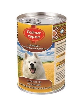 РОДНЫЕ КОРМА консервы для собак Говядина с Овощами По-Казацки 6х410г купить  зоотовары для животных