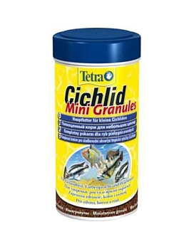 TETRA Cichlid Mini Granules Основной корм в виде гранул для всех видов цихловых и других крупных декоративных рыб 250мл. купить  зоотовары для животных