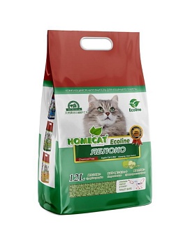 HOMECAT Эколайн Яблоко комкующийся наполнитель для кошачьих туалетов с ароматом яблока 12л купить  зоотовары для животных