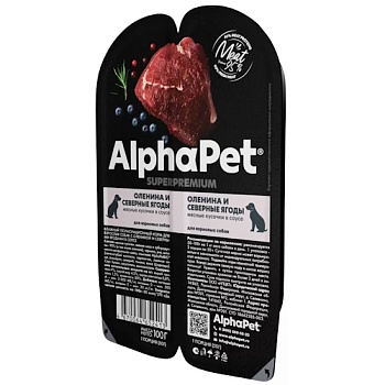 AlphaPet Superpremium Влажный полнорационный корм для взрослых собак с олениной и северными ягодами в соусе 15x100г купить  зоотовары для животных