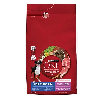 PURINA ONE для собак средних и крупных пород Ягненок Рис 3,8кг купить  зоотовары для животных