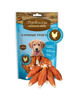 Деревенские Лакомства 100 % Мяса Куриные Рулетики для Щенков 90г купить  зоотовары для животных