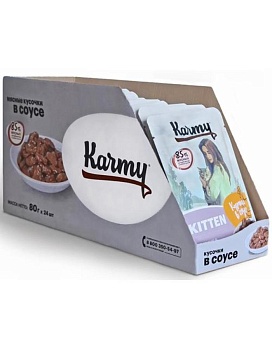 KARMY KITTEN корм для котят консервы Курица в соусе 24х80г купить  зоотовары для животных