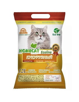 HOMECAT Эколайн Кукурузный комкующийся наполнитель 12л купить  зоотовары для животных