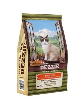 DEZZIE Sterilized Cat Сухой корм для взрослых стерилизованных кошек, Курица с Индейка 2кг купить  зоотовары для животных