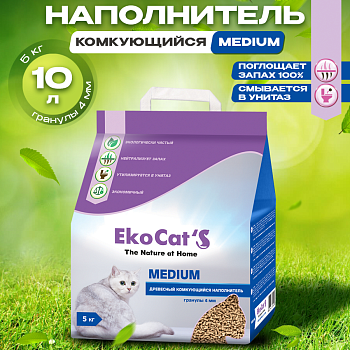 Eko Cat`s Medium древесный комкующийся наполнитель 5кг купить  зоотовары для животных
