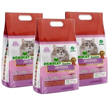 HOMECAT Ecoline Лотос комкующийся наполнитель для кошачьих туалетов с ароматом лотоса 3х12л купить  зоотовары для животных