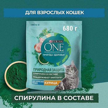 PURINA ONE Природа Здоровья сухой корм для взрослых кошек, с высоким содержанием курицы 680г купить  зоотовары для животных