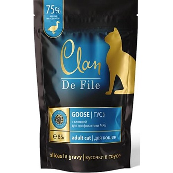 CLAN De File пауч для кошек Гусь с клюквой в соусе 14х85гр купить  зоотовары для животных