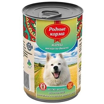 РОДНЫЕ КОРМА консервы для собак Жареха мясная по-двински 9х410г купить  зоотовары для животных