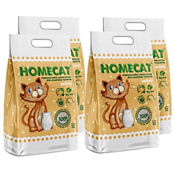 HOMECAT Эколайн Молоко комкующийся наполнитель для кошачьих туалетов 4х12л купить  зоотовары для животных