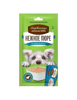 ДЕРЕВЕНСКИЕ ЛАКОМСТВА нежное пюре для собак из мяса ягненка 40г купить  зоотовары для животных