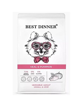 Best Dinner Sensible Корм сухой для собак мелких пород с Телятиной и тыквой 10кг купить  зоотовары для животных