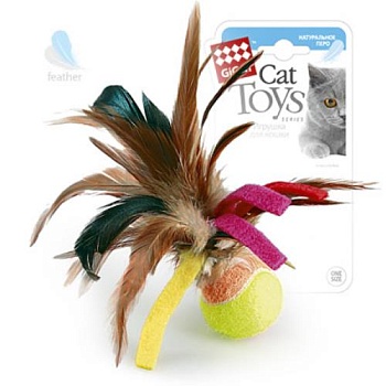 GiGwi Игрушка для кошек Мячик с перьями купить 