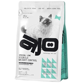 AJO Cat Sterile Weight Control Сухой полнорационный корм для стерилизованных кошек контроль веса 400г купить 