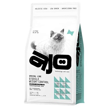 AJO Cat Sterile Weight Control Сухой полнорационный корм для стерилизованных кошек контроль веса 1,5кг купить 