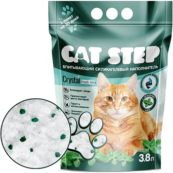 Cat Step Наполнитель Впитывающий силикагелевый Crystal Fresh Mint 3.8л купить 