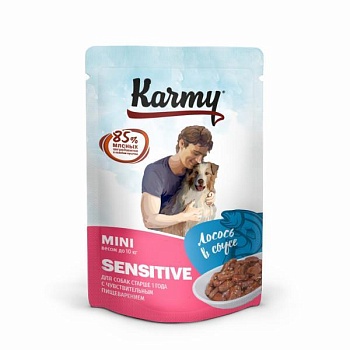 KARMY Sensitive Mini пауч для собак мелких пород с чувствительным пищеварением Лосось в соусе 12х80г купить 
