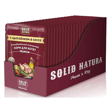 SOLID NATURA Premium пауч для котят кусочки в соусе с цыпленком 14х85г купить 