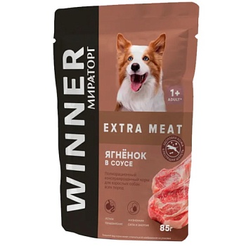 WINNER Extra Meat Корм пауч полнорационный для взрослых собак всех пород с Ягнёнком в соусе 24х80гр купить 