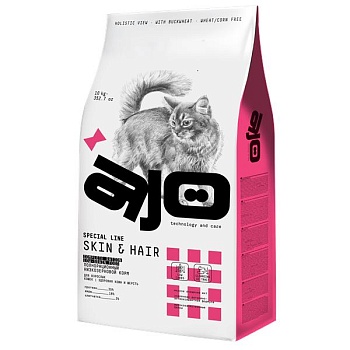AJO Skin & Hair корм низкозерновой для кошек здоровая кожа и шерсть 10кг купить 