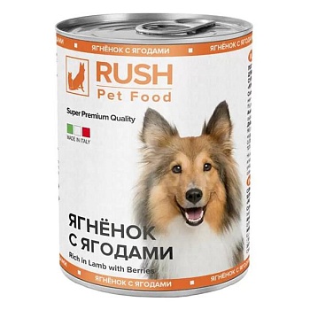 Rush Консервированный корм для собак ягнёнок с ягодами 24х400г купить 
