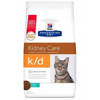 Hills PD Feline K-D сухой корм для кошек лечение заболеваний почек, профилактика МКБ оксалаты, ураты Тунец 1,5кг купить 