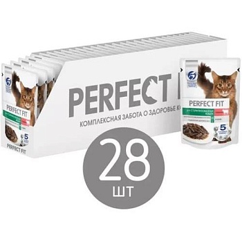 PERFECT FIT консервы для стерилизованных котов и кошек Говядина в соусе 28х75гр купить 