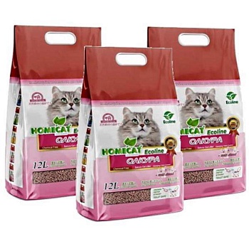 HOMECAT Ecoline Сакура комкующийся наполнитель для кошачьих туалетов с ароматом сакуры 3х12л купить 