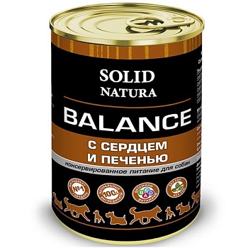 SOLID NATURA Balance Консервированный корм для собак Сердце и печень 340г купить 