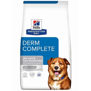 Hill`s PD Derm Complete сухой корм для собак полноценный диетический рацион для защиты кожи 1,5кг купить 