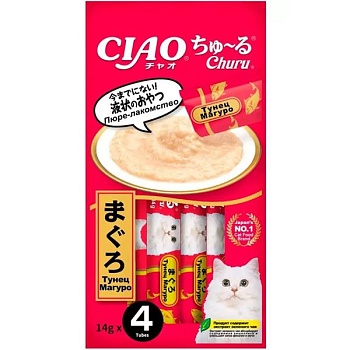 INABA Ciao Churu 4х14 г пюре для кошек тунец магуро 56г купить 