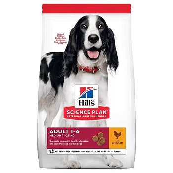 Hill`s Science Plan Adult Medium сухой корм для взрослых собак средних пород для поддержания иммунитета с курицей 14кг купить 