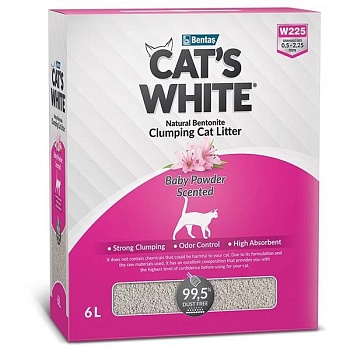 Cat`s White BOX Baby Powder наполнитель комкующийся с ароматом детской присыпки для кошачьего туалета 6л купить 