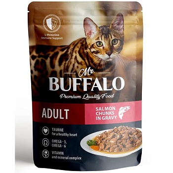 Mr.Buffalo ADULT влажный корм для кошек с чувствительной кожей Лосось в соусе 28х85гр купить 