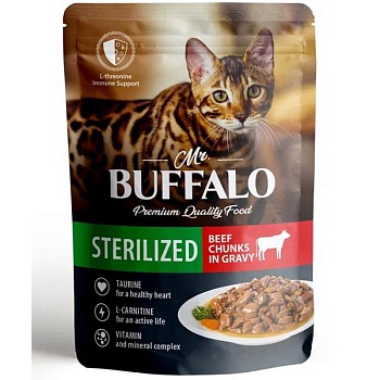 Mr.Buffalo ADULT влажный корм для кошек для стерилизованных Говядина в соусе 28х85гр купить 