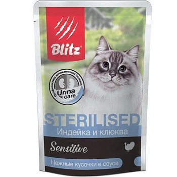 BLITZ Консервы для кошек стерилизованных Индейка с Клюквой 24х85г купить 