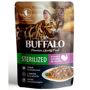 Mr.Buffalo ADULT влажный корм для кошек для стерилизованных Индейка в соусе 28х85гр купить 
