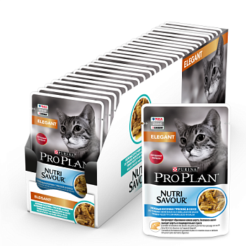 PRO PLAN Nutrisavour "Elegant" консервы для кошек с чувствительной кожей Треска в соусе 26х85гр купить 