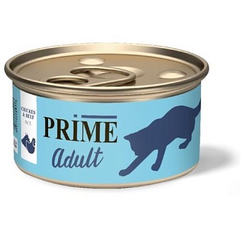 PRIME MEAT паштет для кошек Курица и Говядина 24х75гр купить 