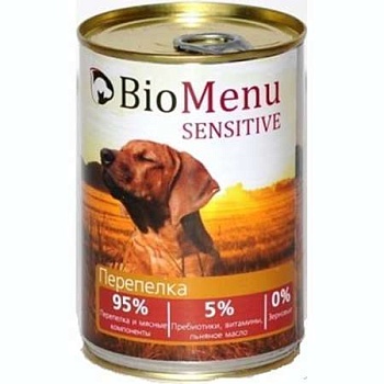 Biomenu Sensitive Консервы для Собак Перепелка 95%-Мясо 410г купить 