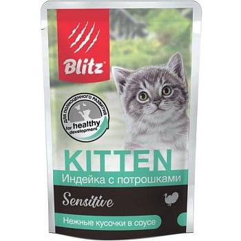 BLITZ Консервы для котят Индейка с потрошками в соусе 24х85г купить 